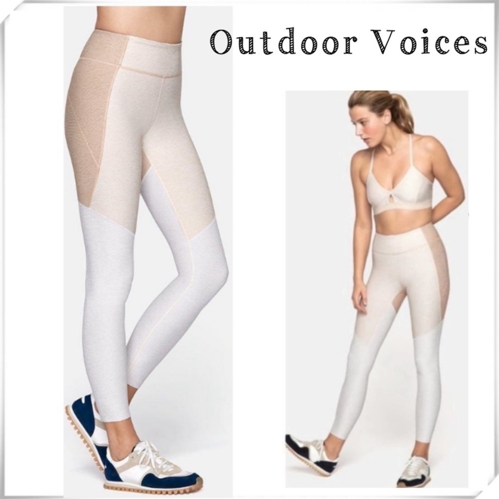 Outdoor Voices Tri-Tone 7/8 Leggings Desert Oatmeal Cloud Coastal White Size S